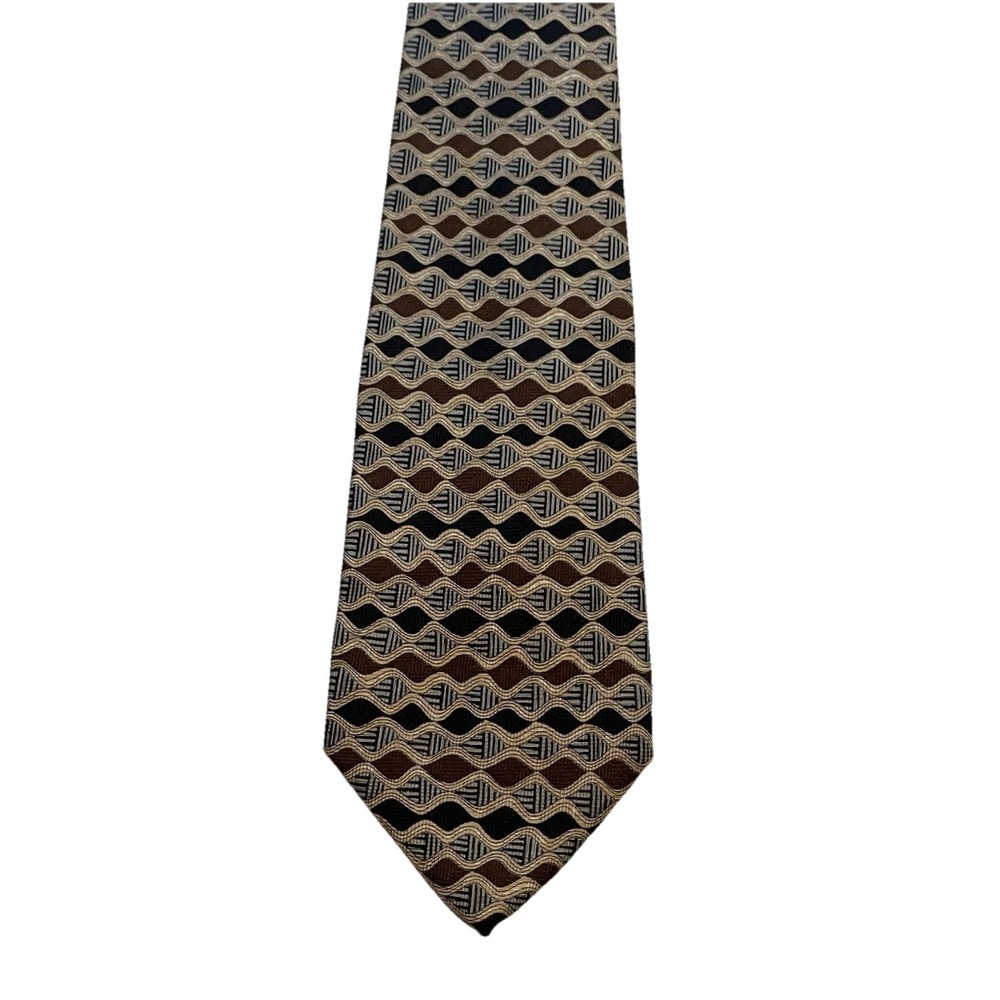 Robert Talbott Nordstrom Silk Mens Tie Geometric Black Brown Gold USA 3.75"x58"